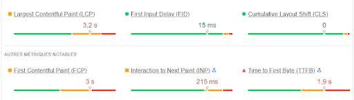 Rapport données terrains page speed insight