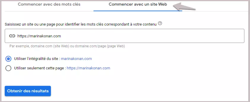 commencer une recherche de mots cles avec un site web google keyword planner 